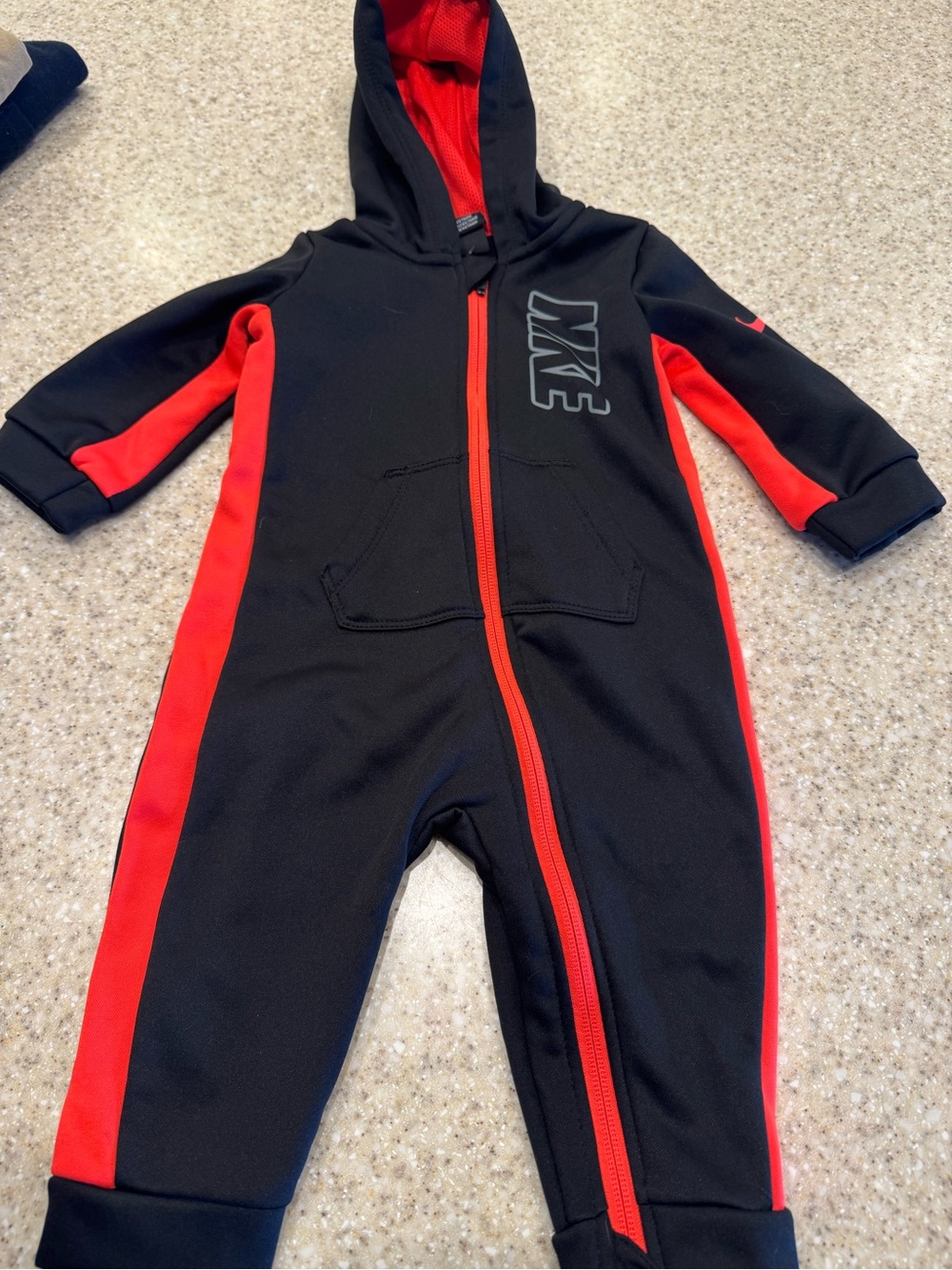 Nike Baby Boys Hooded Zip Coverall Romper - Black/Red - Size 9 Months (Like New)